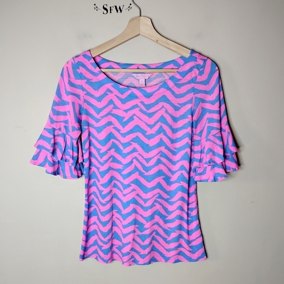 Lilly Pulitzer Lula Ruffle Sleeve Top Size XS Preppy Feminine Resort Style - Picture 2 of 7